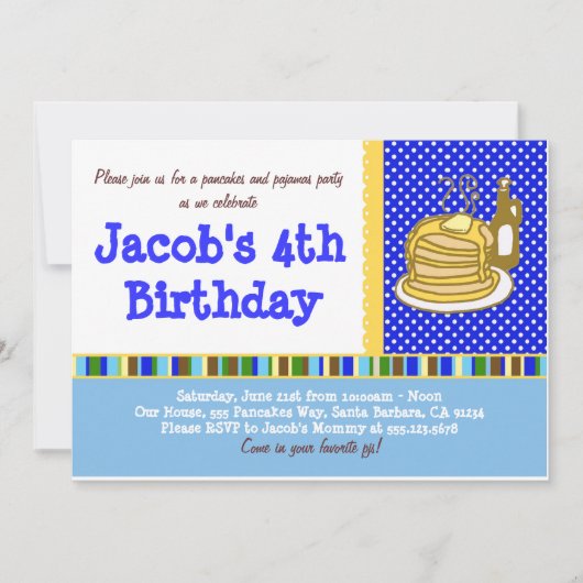 Pancakes and Pajamas Birthday Invitation Kaart (Voorkant)