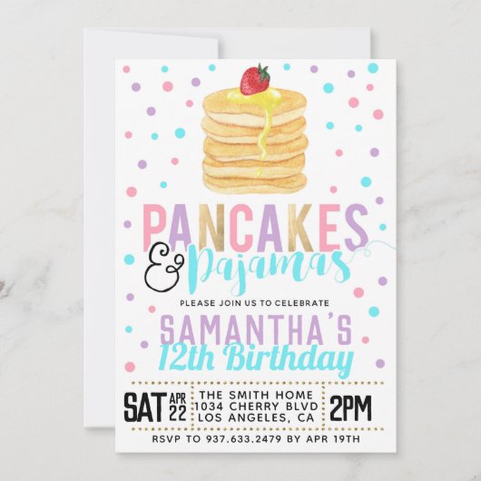 Pancakes and Pajamas Birthday Invitation Kaart (Voorkant)