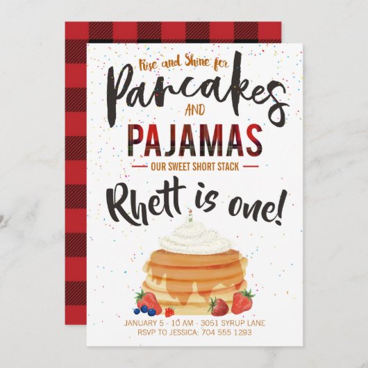 Pancakes and Pajamas Birthday Invitation Kaart (Voorkant / Achterkant)