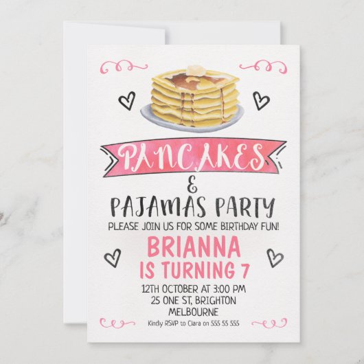 Pancakes and Pajamas Birthday Party Invitation Kaart (Voorkant)