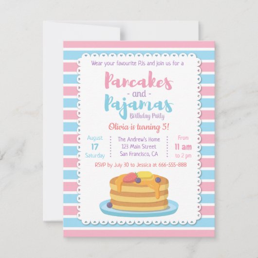 Pancakes and Pajamas Birthday Party Invitations Kaart (Voorkant)