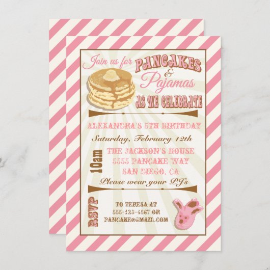 Pancakes and Pajamas Birthday Party Invitations Kaart (Voorkant / Achterkant)