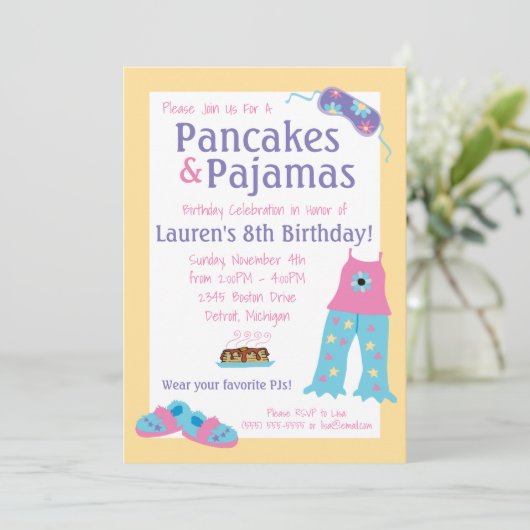 Pancakes and Pajamas Birthday Party Kaart (Staand voorkant)