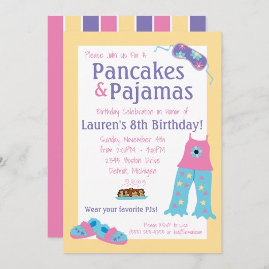 Pancakes and Pajamas Birthday Party Kaart (Voorkant / Achterkant)