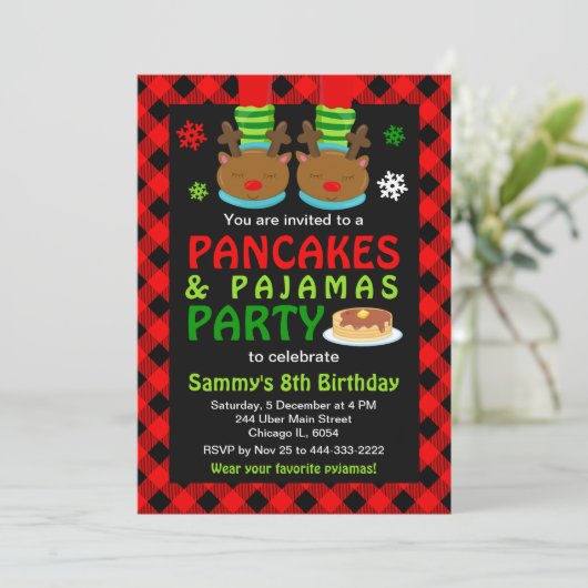 Pancakes and Pajamas Birthday Reindeer Red Pset I Kaart (Staand voorkant)