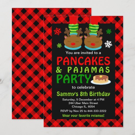 Pancakes and Pajamas Birthday Reindeer Red Pset I Kaart (Voorkant / Achterkant)