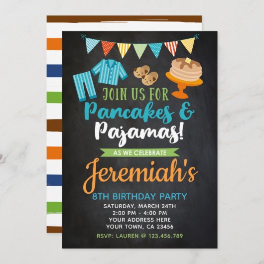 Pancakes and Pajamas Boy Birthday Invitation Kaart (Voorkant / Achterkant)