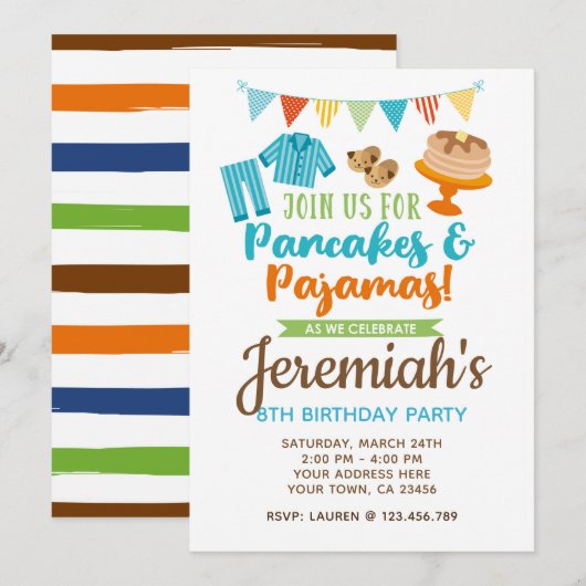 Pancakes and Pajamas Boy Birthday Invitation Kaart (Voorkant / Achterkant)