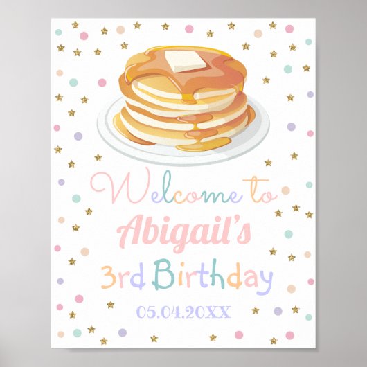 Pancakes and Pajamas Glitter Dot Birthday Welcome Poster (Voorkant)