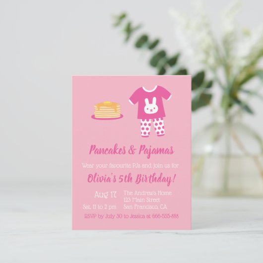 Pancakes and Pajamas Polka Dots Birthday Party Kaart (Staand voorkant)
