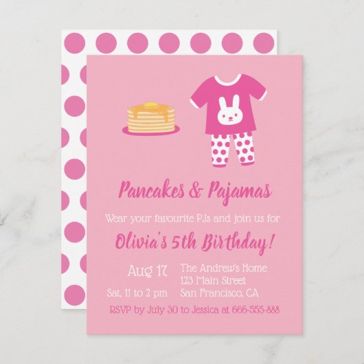 Pancakes and Pajamas Polka Dots Birthday Party Kaart (Voorkant / Achterkant)
