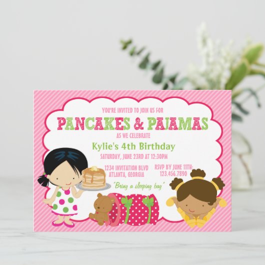 Pancakes and Pajamas Sleepover Party Kaart (Staand voorkant)
