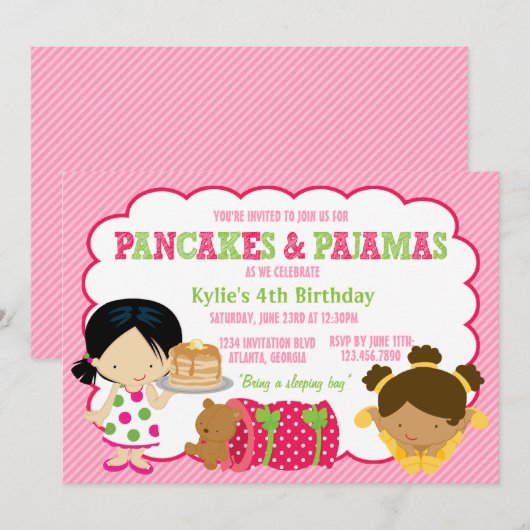 Pancakes and Pajamas Sleepover Party Kaart (Voorkant / Achterkant)