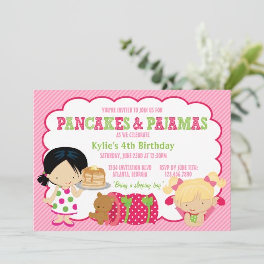Pancakes and Pajamas Sleepover Party Kaart (Staand voorkant)