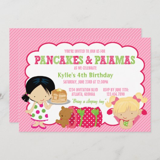 Pancakes and Pajamas Sleepover Party Kaart (Voorkant / Achterkant)