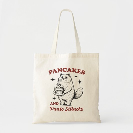 Pancakes and panic attacks funny cat tote bag (Voorkant)