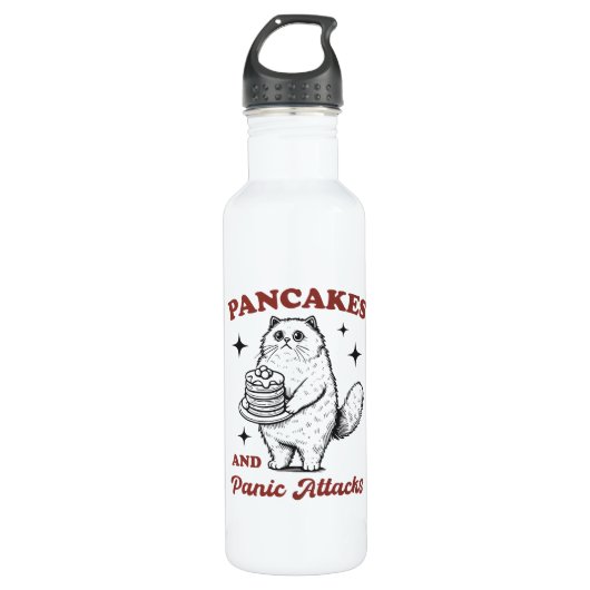 Pancakes and panic attacks funny cat waterfles  (Voorkant)