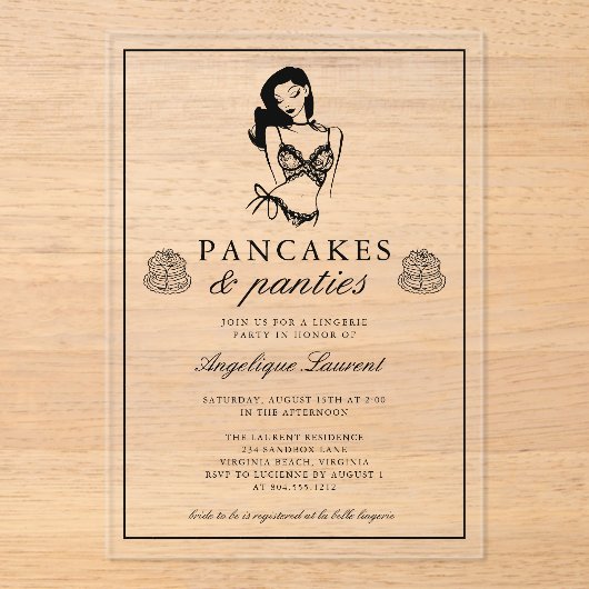 Pancakes and Panties Lingerie Bridal Shower  Acryl Uitnodigingen (Voorkant)