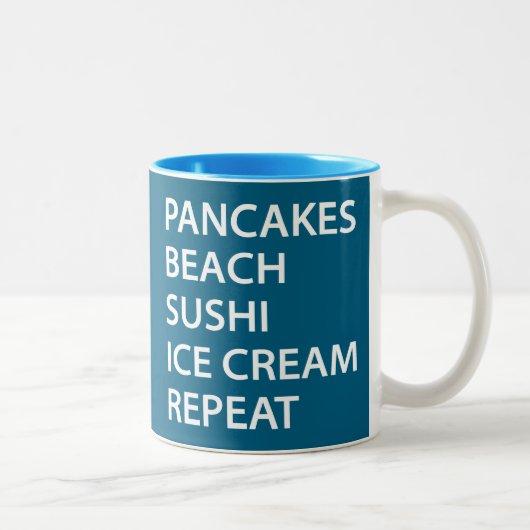 Pancakes Beach Sushi Ice Cream Repeat Tweekleurige Koffiemok (Rechts)