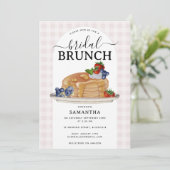 Pancakes Berries Brunch Pink Plaid Bridal Shower Kaart (Staand voorkant)