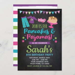 Pancakes en Pajamas Birthday Chalkboard Invite Kaart