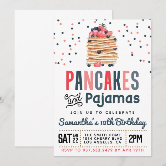 Pancakes en Pajamas Birthday Kaart (Voorkant / Achterkant)