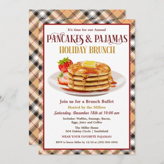 Pancakes en Pajamas Holiday Brunch Kaart (Voorkant / Achterkant)