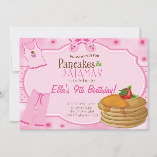 Pancakes en pyjama Birthday-uitnodigingen Kaart (Voorkant)