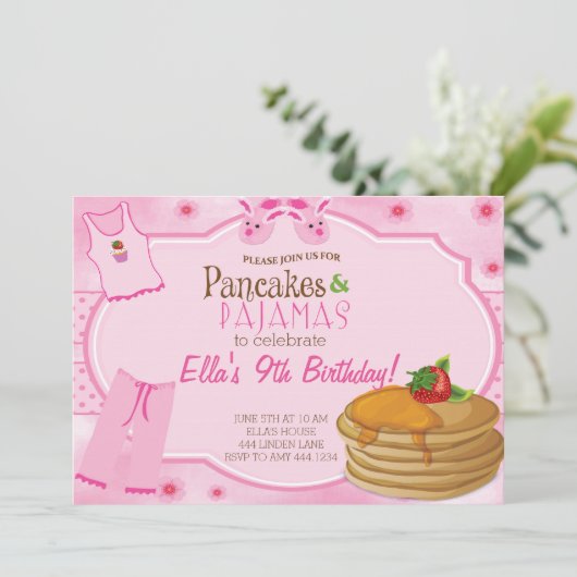 Pancakes en pyjama Birthday-uitnodigingen Kaart (Staand voorkant)