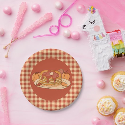 Pancakes - Fall Buffalo Plaid Pattern Paper Plate Papieren Bordje (Feest)