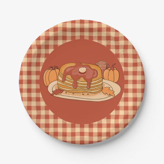 Pancakes - Fall Buffalo Plaid Pattern Paper Plate Papieren Bordje (Voorkant)