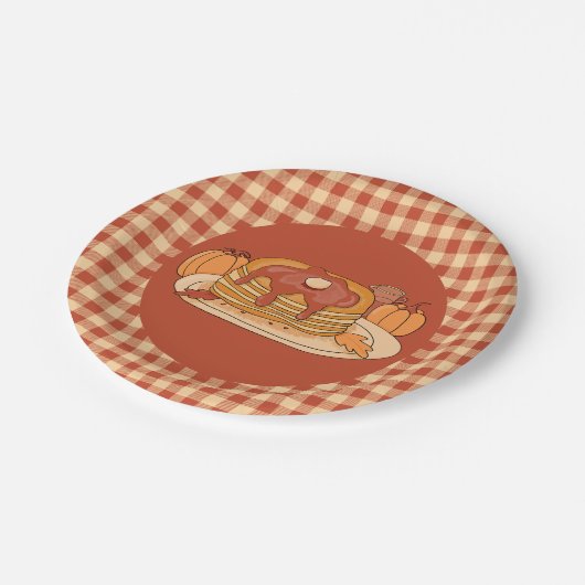 Pancakes - Fall Buffalo Plaid Pattern Paper Plate Papieren Bordje (Gekanteld)