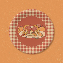 Pancakes - Fall Buffalo Plaid Pattern Paper Plate Papieren Bordje