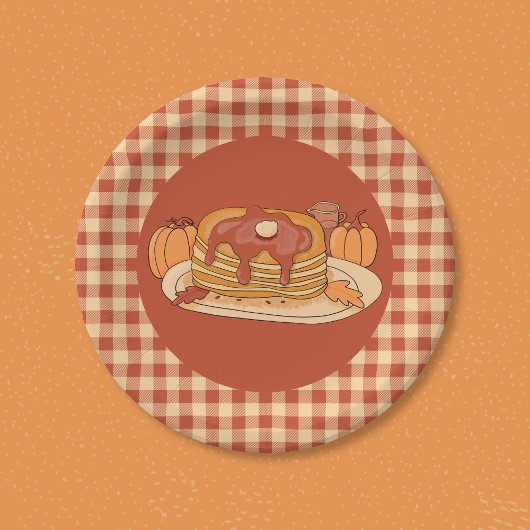 Pancakes - Fall Buffalo Plaid Pattern Paper Plate Papieren Bordje