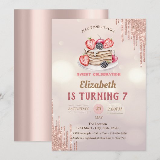 Pancakes Glitter Drikeh Birthday Kaart (Voorkant / Achterkant)