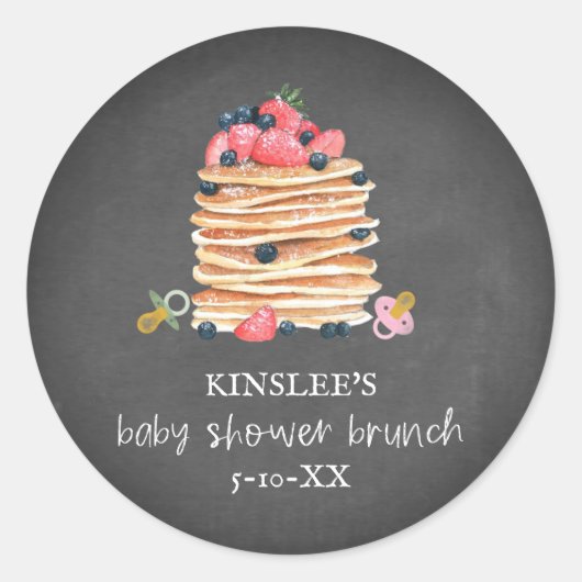 Pancakes & Pacifiers Baby shower Brunch Chalkboard Ronde Sticker (Voorkant)