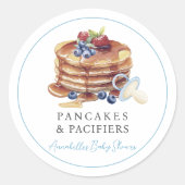 Pancakes & Pacifiers Blue Boy Baby Shower Ronde Sticker (Voorkant)