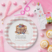 Pancakes & Pacifiers Pink Gingham Boy Baby Shower Papieren Bordje (Feest)