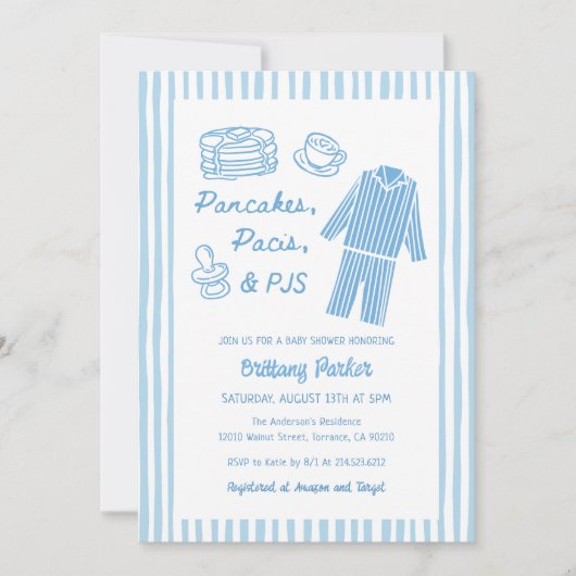 Pancakes, Pacis & PJs Boy Baby Shower Kaart (Voorkant)