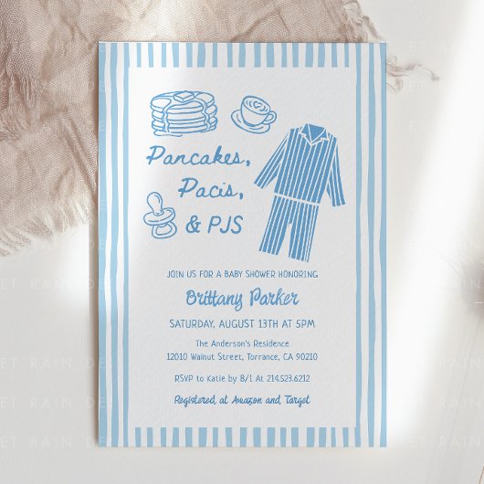 Pancakes, Pacis & PJs Boy Baby Shower Kaart