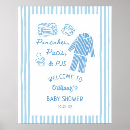 Pancakes, Pacis & PJs Boy Baby Shower Welcome Poster