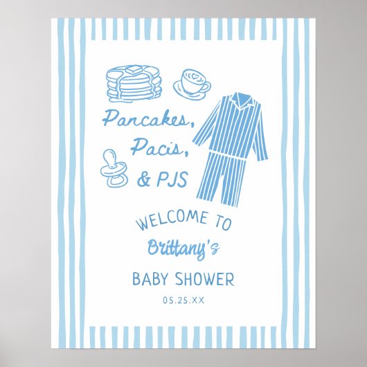 Pancakes, Pacis & PJs Boy Baby Shower Welcome  Poster (Voorkant)