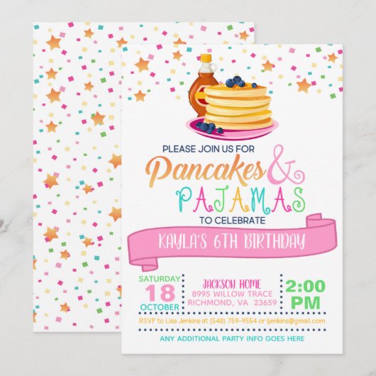 Pancakes & Pajamas Birthday Invitation - White Kaart (Voorkant / Achterkant)