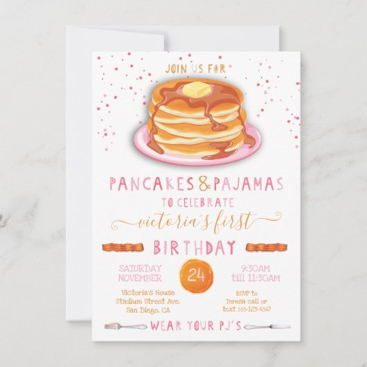 Pancakes & Pajamas Birthday Party Invitation Kaart (Voorkant)