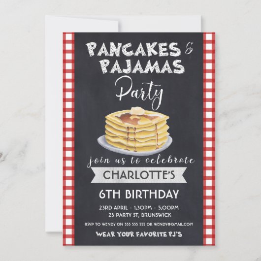 Pancakes Pajamas Birthday Party Invitation Kaart (Voorkant)