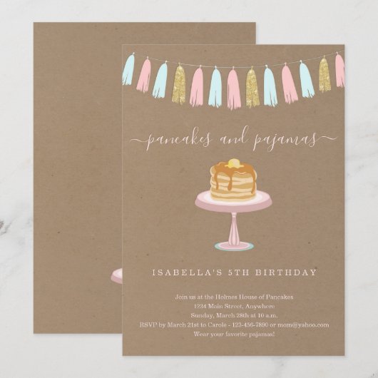 Pancakes & Pajamas Birthday Party Kaart (Voorkant / Achterkant)