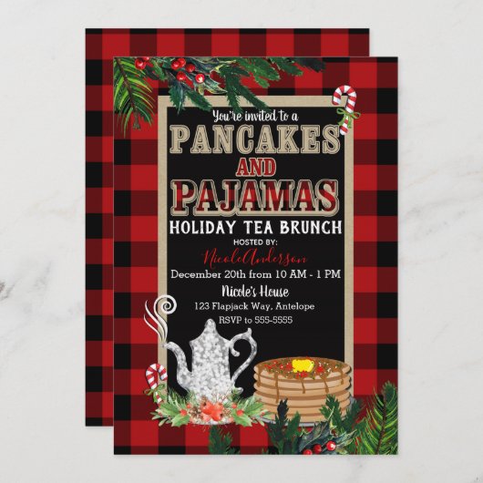 Pancakes & Pajamas Holiday Tea Brunch Rustic Pset Kaart (Voorkant / Achterkant)