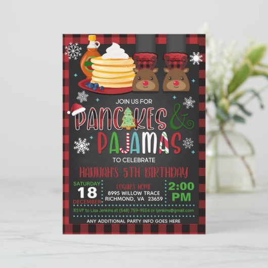 Pancakes & Pajamas Kerstkerstavond Uitnodiging B (Staand voorkant)