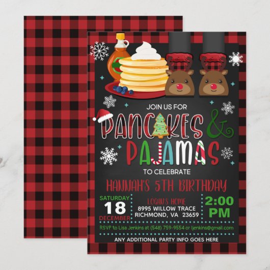 Pancakes & Pajamas Kerstkerstavond Uitnodiging B (Voorkant / Achterkant)