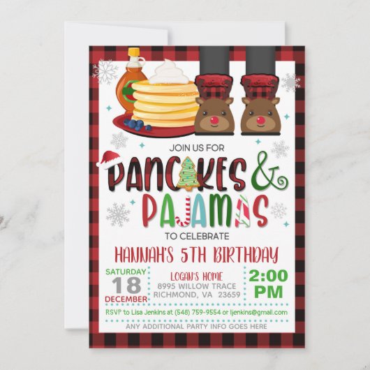 Pancakes & Pajamas Kerstkerstavond Uitnodiging W (Voorkant)